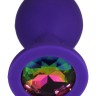 Фиолетовая анальная пробка с радужным кристаллом - 9 см.